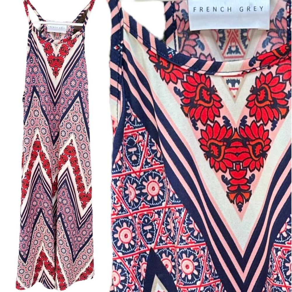 NWOT Anthropologie French Gray Mini Dress Orange Blue Floral Size Small